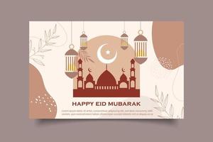 modèle de carte de voeux joyeux eid al-fitr au design plat boho vecteur