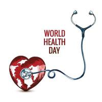 journée mondiale de la santé avec fond de coeur en forme de carte du monde vecteur
