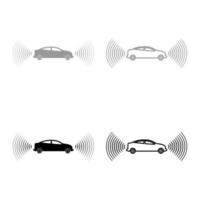 voiture radio signaux capteur technologie intelligente pilote automatique avant et arrière direction ensemble icône gris noir couleur illustration vectorielle image solide remplir contour ligne mince style plat vecteur