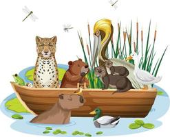 beaucoup d'animaux sur le bateau vecteur