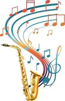 notes de musique colorées arc-en-ciel avec saxophone sur fond blanc vecteur