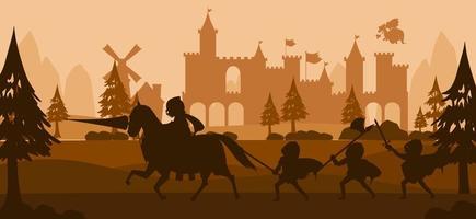 silhouette de scène de bataille avec médiéval vecteur