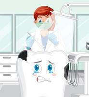 dentiste tenant des instruments et examinant la carie dentaire en clinique vecteur