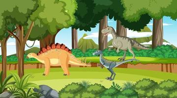 forêt préhistorique avec dessin animé de dinosaure vecteur