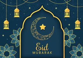 joyeux eid ul-fitr mubarak illustration de fond avec des images de mosquées, de lune, d'antennes et d'autres adaptées aux affiches vecteur