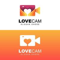 logo d'amour de cinéma romantique. symbole ou logo de l'appareil photo préféré. modèle de logo de film d'amour