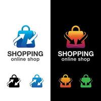 création de logo de boutique en ligne de sac à provisions, modèle vectoriel