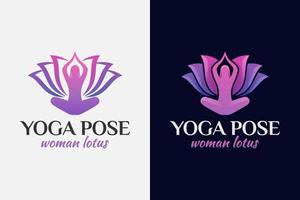 femme yoga avec lotus pour modèle de vecteur de conception de logo spa