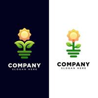 logo de tournesol. plante avec logo soleil. modèle de vecteur de conception de logo de printemps