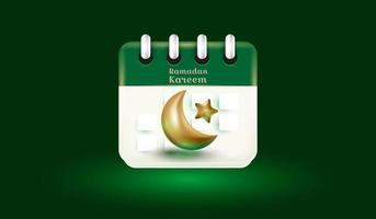 icône du calendrier du ramadan. croissant de lune et étoile d'or avec le concept de conception de calendrier du style d'illustration vectorielle 3d de fond islamique ramadan kareem.
