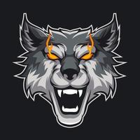 Tête de loup mascotte animale en colère pour les sports et esports logo vector illustration