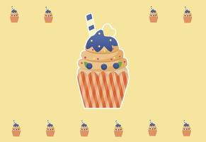 illustration vectorielle mignon fond de cupcake gaufrette aux bleuets vecteur