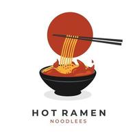 illustration logo manger des ramen chauds avec des baguettes vecteur