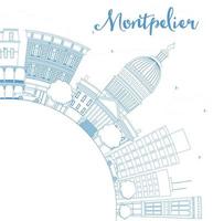 contour montpelier vermont city skyline avec des bâtiments bleus. vecteur