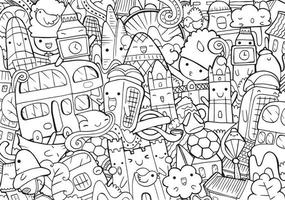 coloriage dessiné à la main de paysage urbain de londres vecteur