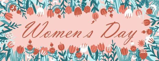 journée de la femme benner. fleurs de printemps sur une bannière. journée internationale de la femme. illustration vectorielle dans un style plat vecteur