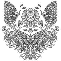 papillon dessiné à la main pour livre de coloriage adulte vecteur
