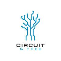 carte à puce de circuit intelligence artificielle numérique avec vecteur de conception de logo d'art de ligne d'arbre