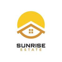 soleil et maison, maison du lever du soleil du matin pour vecteur de conception de logo hypothécaire immobilier