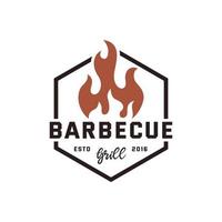 feu flamme barbecue grill étiquette timbre logo design vecteur