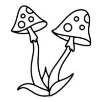 deux icône linéaire isolée de vecteur d'agaric de mouche dans le style de croquis de doodle. champignon vénéneux Amanita muscaria