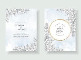 cartes d'invitation de mariage avec un beau dessin au trait rose vecteur