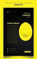 conception de bannières web portrait pour la fête du travail avec un design de fond noir et jaune vecteur