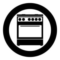 L'icône de cuisinière de couleur noire en cercle vecteur