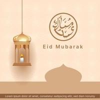 carte de voeux eid mubarak ou publication sur les réseaux sociaux avec une lanterne réaliste. illustration vectorielle islamique vecteur