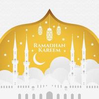 mosquée avec lanterne et lune sur fond abstrait vert pour le ramadan kareem, adapté à la carte de voeux, célébration du ramadan vecteur