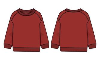 sweat-shirt à manches longues mode technique croquis plat illustration vectorielle modèle de couleur rouge vues avant et arrière isolées sur fond blanc. vecteur
