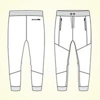 pantalon de survêtement en jersey polaire avec modèle de croquis plat de mode technique coupé-cousu vues avant et arrière. illustration vectorielle de pantalon de jogging de vêtements maquette pour les enfants et les garçons. CAO de dessin de design de mode. vecteur