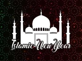 illustration vectorielle de bonne année islamique avec la silhouette de la mosquée blanche vecteur