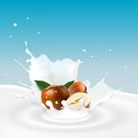 illustration vectorielle d'éclaboussures de lait réalistes aux noisettes vecteur