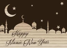 illustration vectorielle du nouvel an islamique avec mosquée créative et lune vecteur