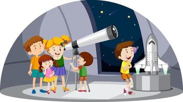 thème de l'astronomie avec des enfants regardant le télescope vecteur