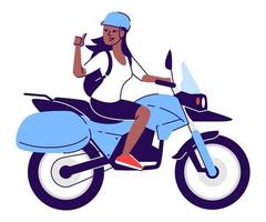 femme confiante faisant de la moto illustration vectorielle de couleur RVB semi-plate vecteur