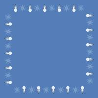 cadre carré avec bonhommes de neige et flocons de neige sur fond bleu. image vectorielle. vecteur