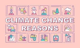bannière rose de concepts de mots de raisons de changement climatique vecteur