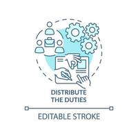 distribuer l'icône de concept turquoise des tâches. amélioration de l'illustration de la ligne mince de l'idée abstraite du travail d'équipe productif. dessin de contour isolé. trait modifiable. roboto-medium, myriade de polices pro-gras utilisées vecteur