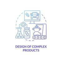 conception de produits complexes icône de concept de dégradé bleu. illustration de ligne mince d'idée abstraite de cas d'utilisation de jumeau numérique. assemblage intelligent. dessin de contour isolé. roboto-medium, une myriade de polices pro-gras utilisées vecteur