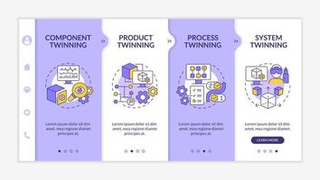 modèle d'intégration violet et blanc de niveaux jumeaux numériques. processus de jumelage. site Web mobile réactif avec des icônes de concept linéaires. page Web pas à pas en 4 étapes. lato-gras, polices régulières utilisées vecteur