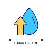 icône de couleur rvb goutte d'eau. boire plus de liquide. rester hydraté. augmentation de l'humidité. croissance des précipitations de pluie. illustration vectorielle isolée. dessin au trait rempli simple. trait modifiable. police arial utilisée vecteur
