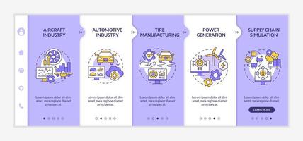 modèle d'intégration violet et blanc de mise en œuvre du jumeau numérique. simulation. site Web mobile réactif avec des icônes de concept linéaires. page Web pas à pas en 5 étapes. lato-gras, polices régulières utilisées vecteur