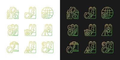 les icônes de gradient de réutilisation de la batterie sont définies pour les modes sombre et clair. accumulateurs recyclables. ensemble de symboles de contour de ligne mince. collection d'illustrations vectorielles isolées en noir et blanc vecteur
