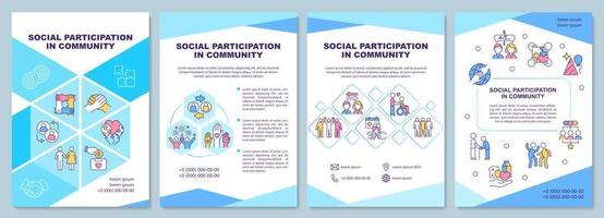 participation sociale dans le modèle de brochure communautaire. dépliant, livret, impression de dépliant, conception de la couverture avec des icônes linéaires. mises en page vectorielles pour la présentation, les rapports annuels, les pages publicitaires vecteur