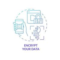 cryptage des données pour enregistrer l'icône de concept de dégradé bleu de confidentialité. protection des informations personnelles en ligne idée abstraite illustration de la ligne mince. surfer sur Internet en toute sécurité. dessin de couleur de contour isolé de vecteur