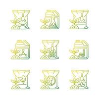 ensemble d'icônes vectorielles linéaires à gradient d'engrais naturels. additifs organiques pour le sol et les plantes. croissance en augmentation. ensemble de symboles de contour de ligne mince. collection d'illustrations de contour isolé vecteur