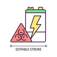 icône de couleur rvb de toxicité de la batterie. pollution des sols et des nappes phréatiques. pollution de l'environnement. fuite de produits chimiques dangereux de l'accumulateur. illustration vectorielle isolée. dessin au trait rempli simple vecteur