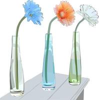 trois gerberas dans des vases en verre vecteur